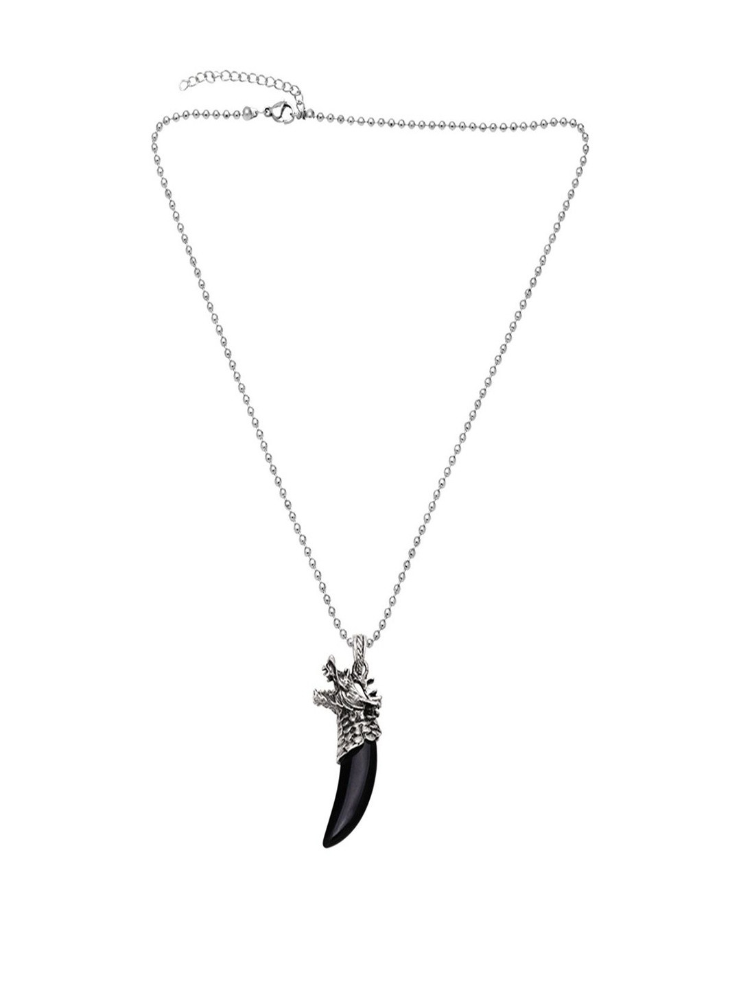 Jewelgenics Men Alloy Black Dragon Head Elephnat Tooth Pendant Chain Necklace