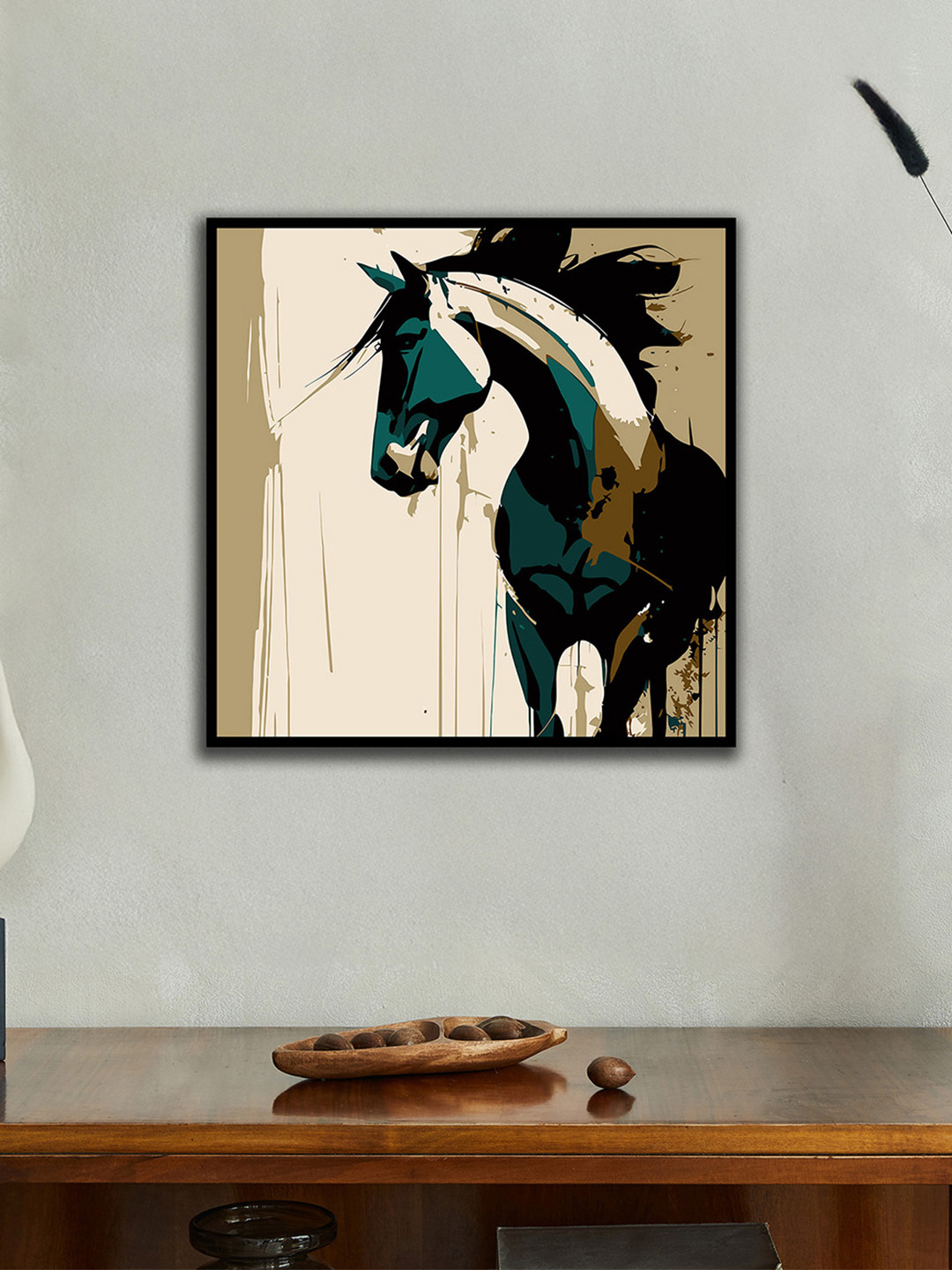 nestroots Beige & Black Single Horse Printed Canvas Wall Art