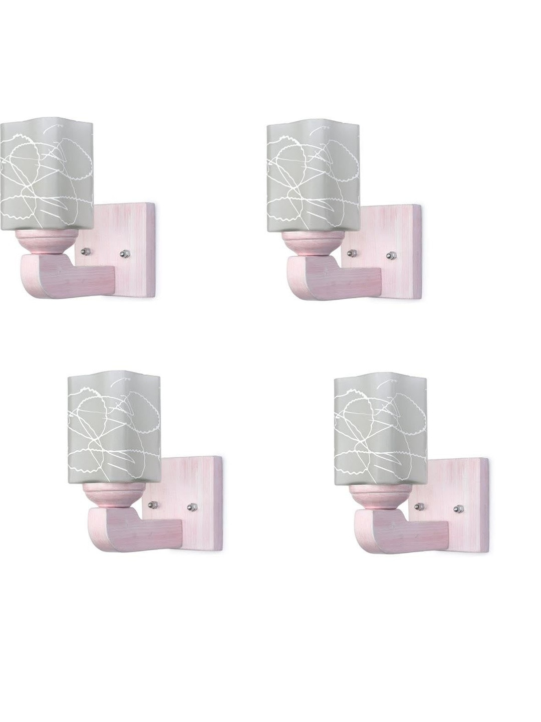 1ST TIME Set Of 4 White Glass Traditional Square Shaped Printed Wall Lamps