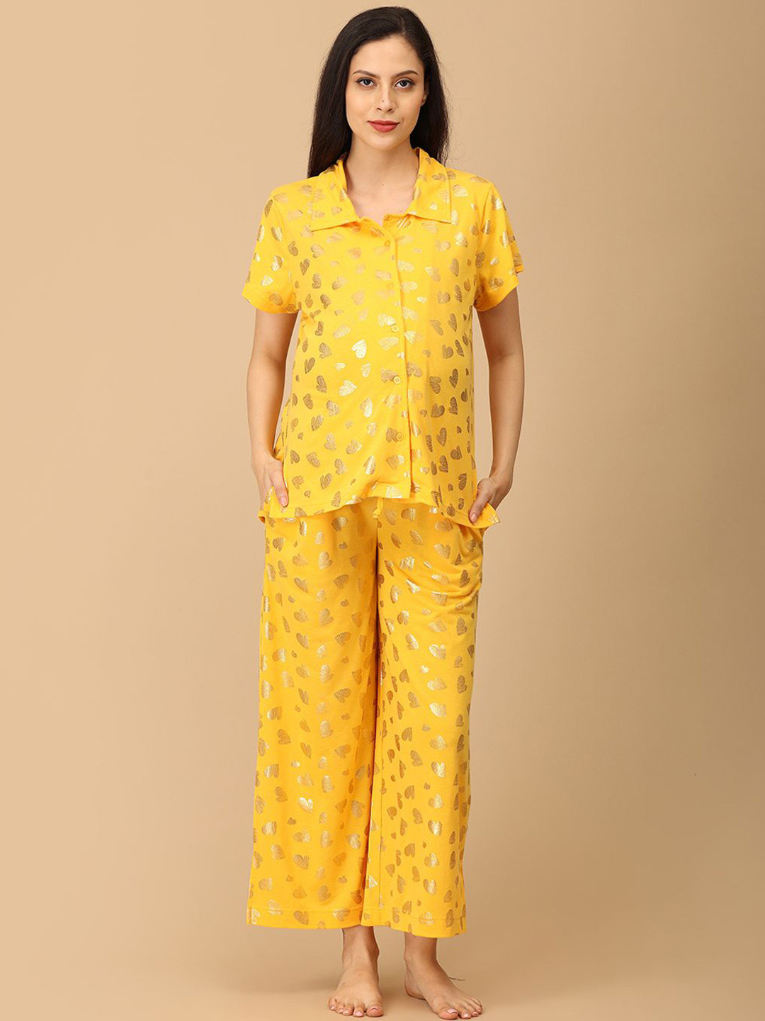 The Mom Store Printed Shirt Collar Maternity Night Suits