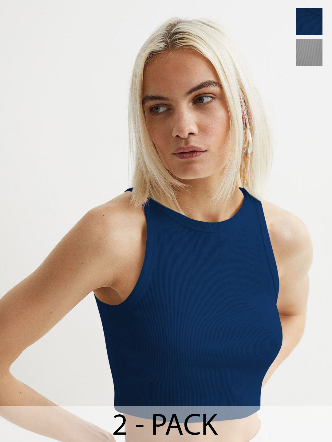 TOOCHKI Pack of 2 Lycra Sleeveless Ribbed Stretchable Crop Tops