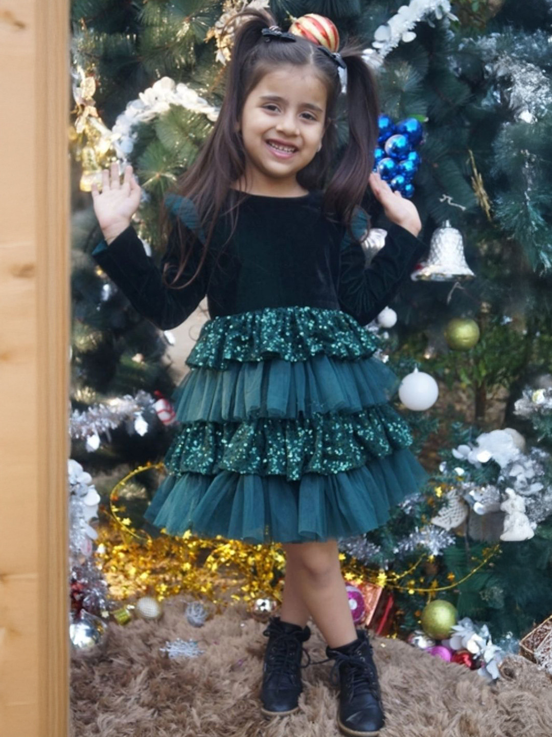 Divalicious Girls Embellished Sequined Layered Fit & Flare Dress