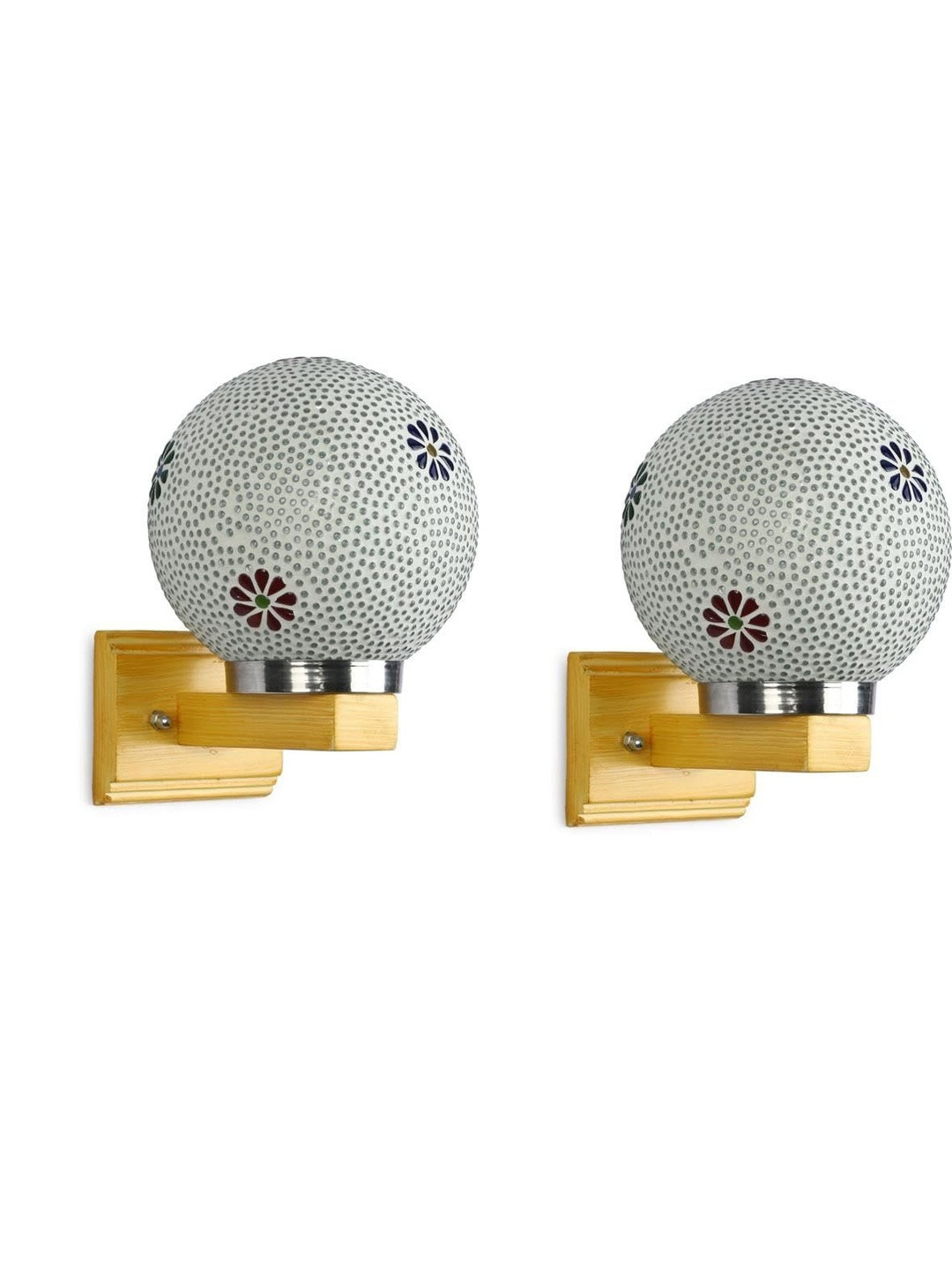 1ST TIME Set Of 2 Multi Floral Glass Spherical Shaped Decorative Wall Lamp