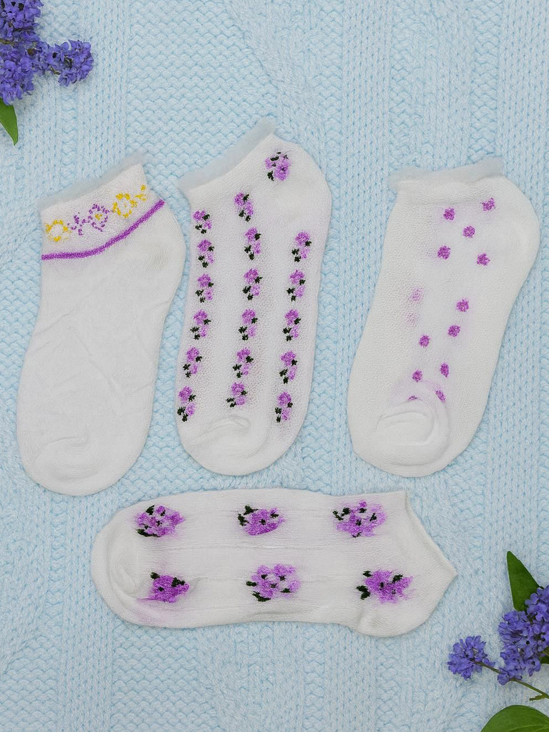 J Style Pack Of 4 Embroidered Ankle-Length Socks