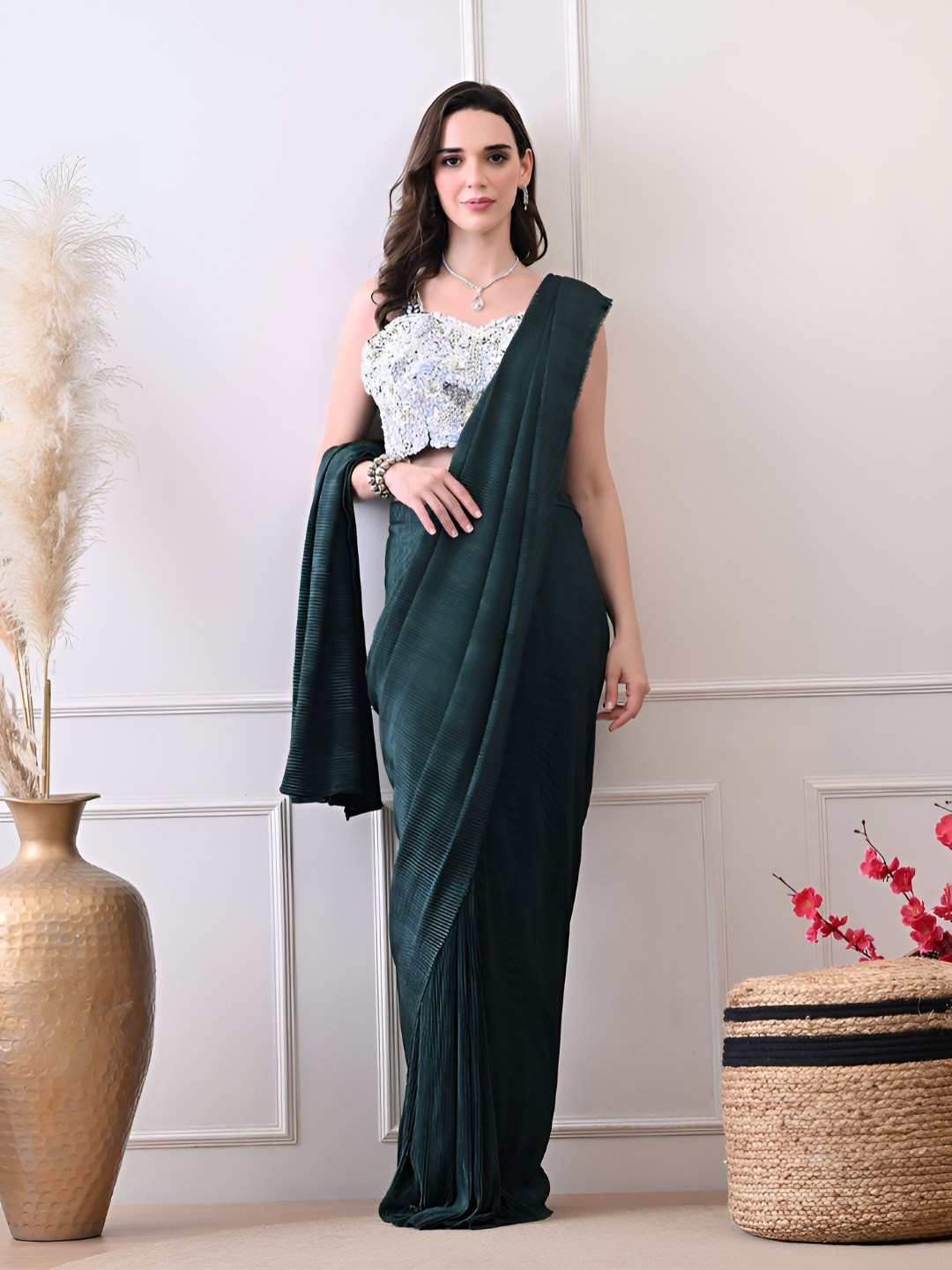 Shop Begum Sequinned Velvet Designer Mysore Silk Saree With Sequinned Detailed Blouse