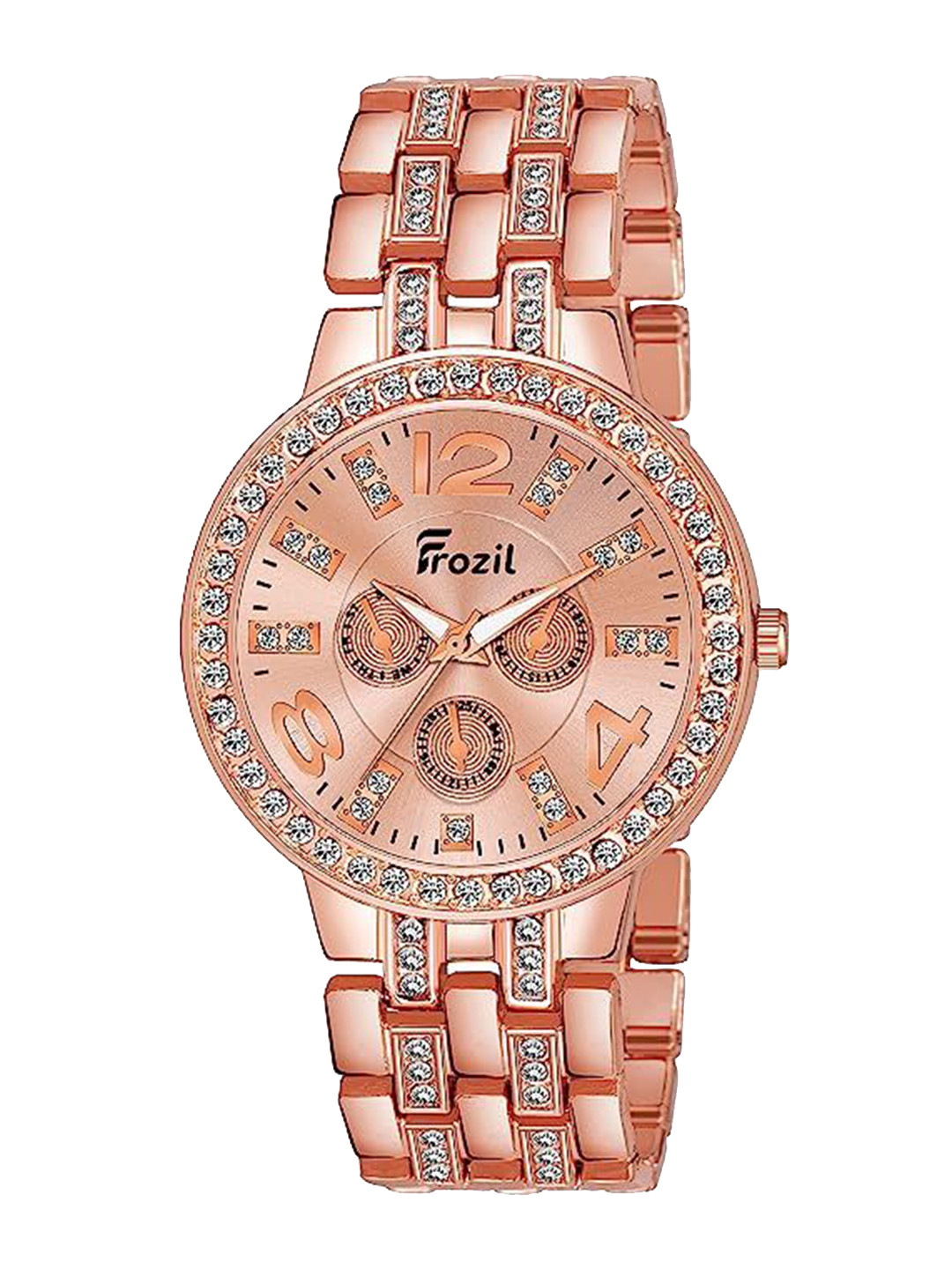 FROZIL Women Embellished Stainless Steel Bracelet Style Straps Analogue Watch Ze-ne-va