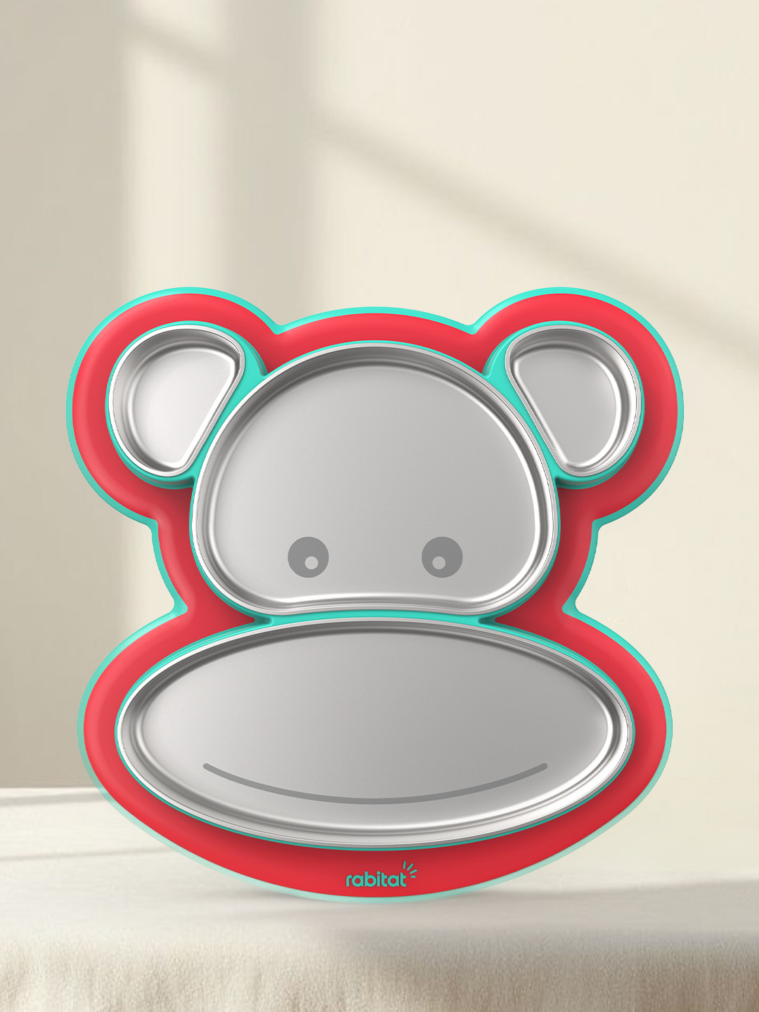 Rabitat Pogo Red & Silver Toned Stainless Steel Easy to Clean Plate