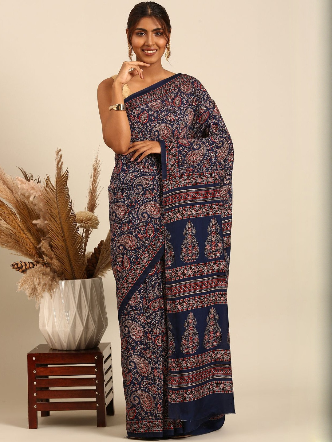 Taashi Paisley Printed Block Print Saree