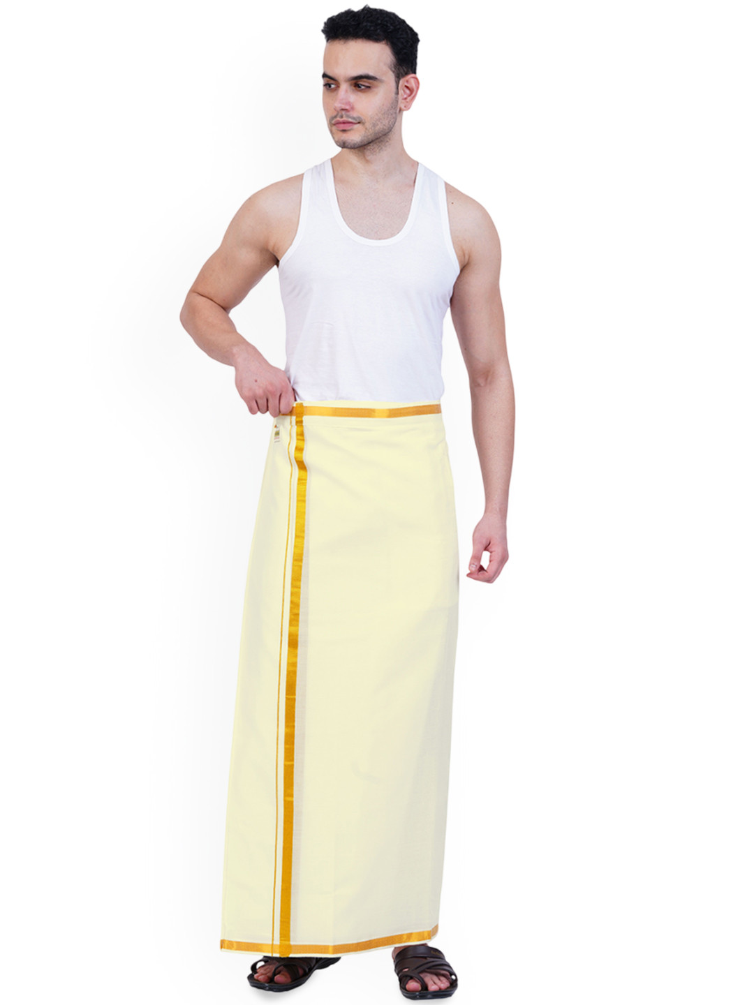 PRAKASAM COTTON Mens Free Size Stitched Double Layer Pocket Cream Dhoti