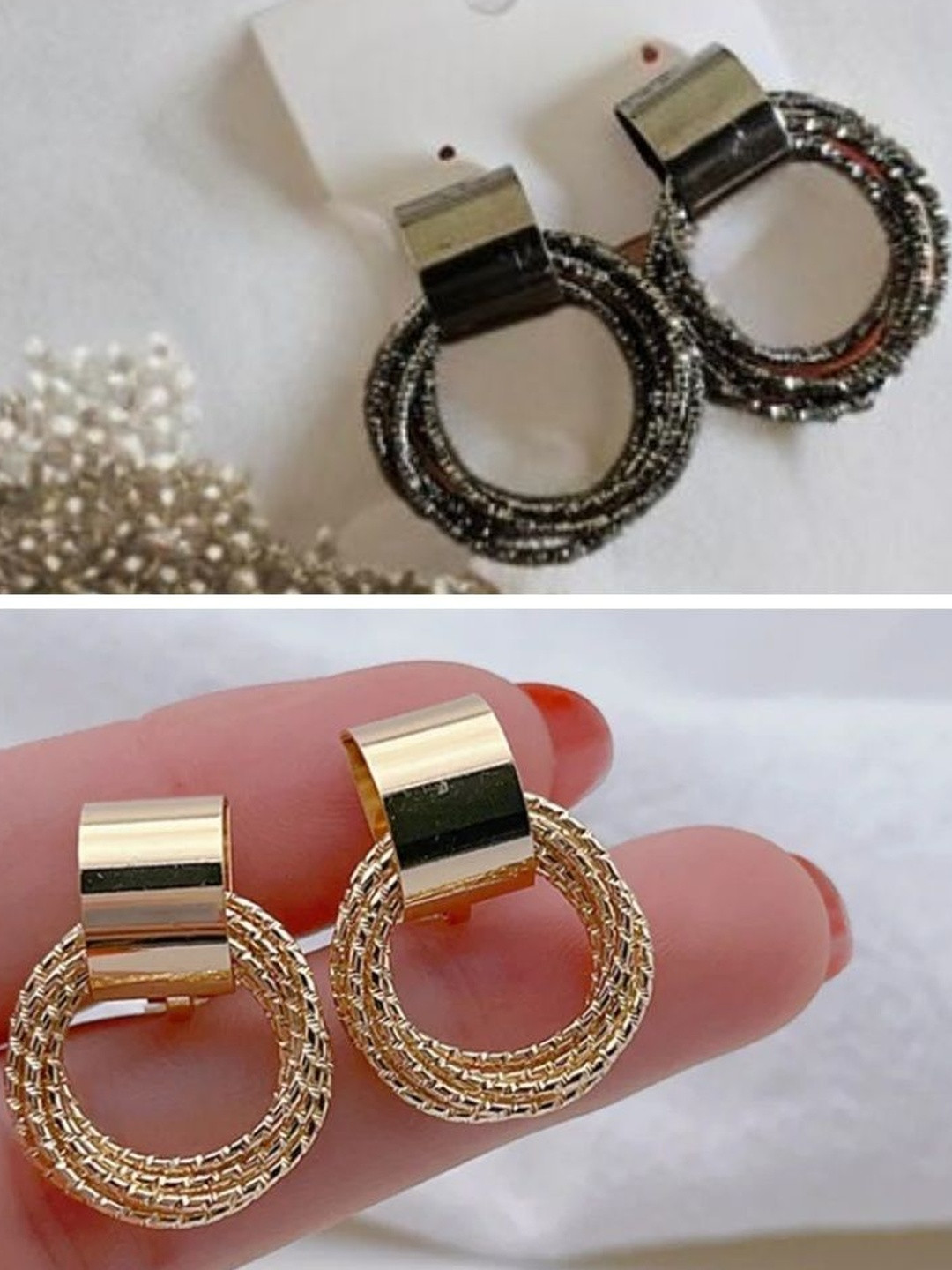 Shivarth Set of 2 Gold-Plated Metal Korean Stud Earrings