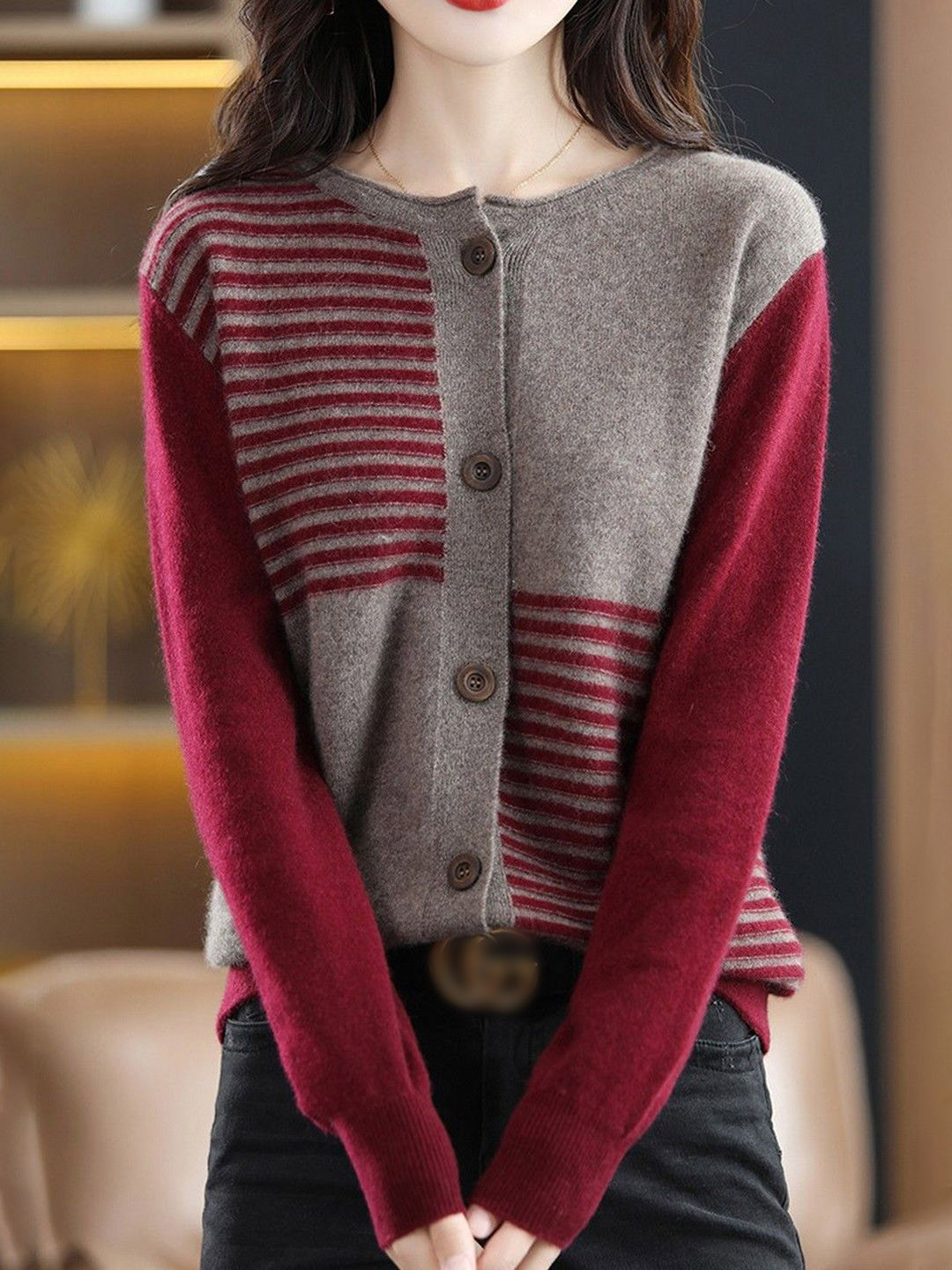 StyleCast Women Striped Button-Up Cardigan