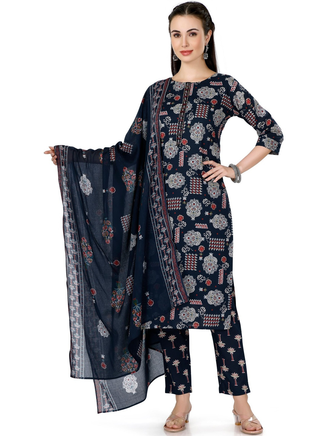 IRIS Women Ethnic Motifs Printed Kurta with Trouser & Dupatta