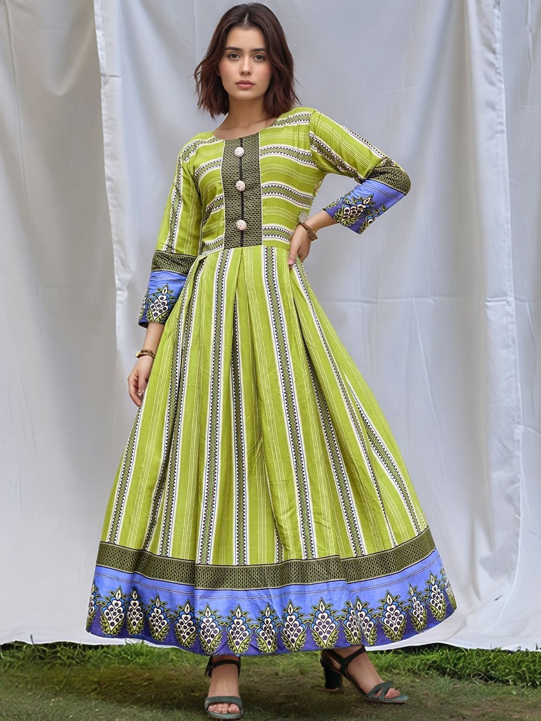 Anouk Women Printed Gathered or Pleated Gown Maxi Dress