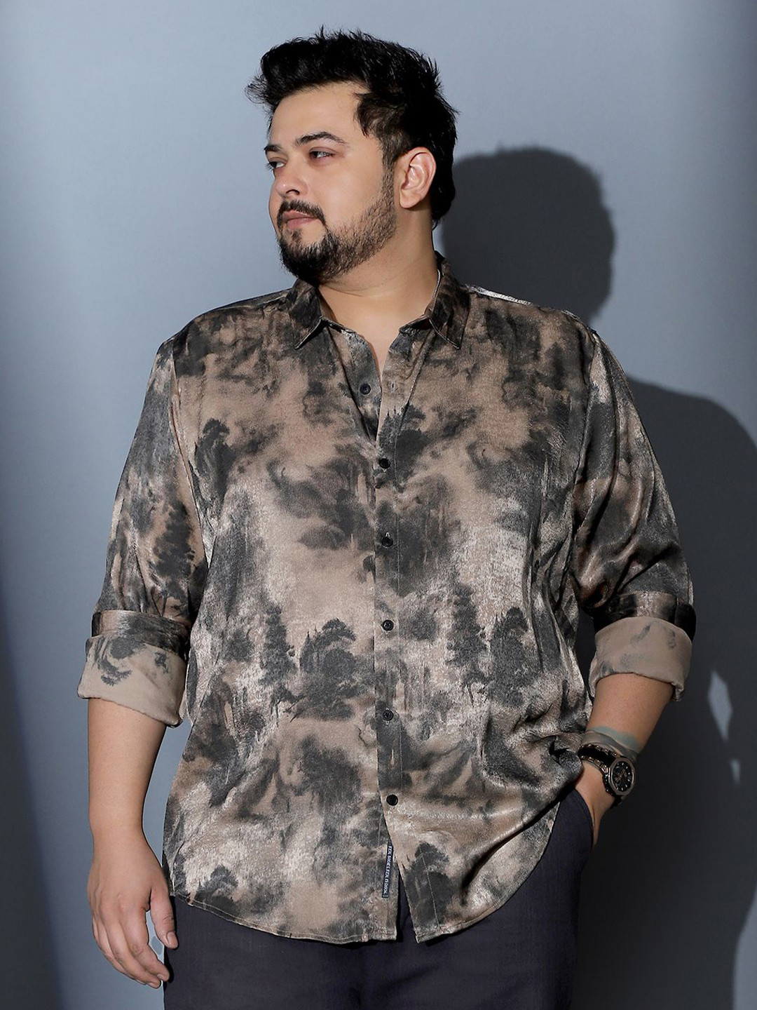 Instafab Plus Size Relaxed Fit Comfort Tie and Dye Printed Spread Collar Shirt