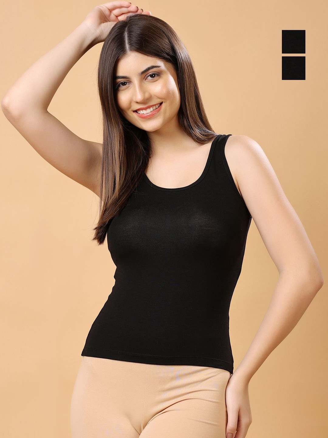 Floret Pack of 2 Women Solid Modal Super Stretch Camisole Tank Top