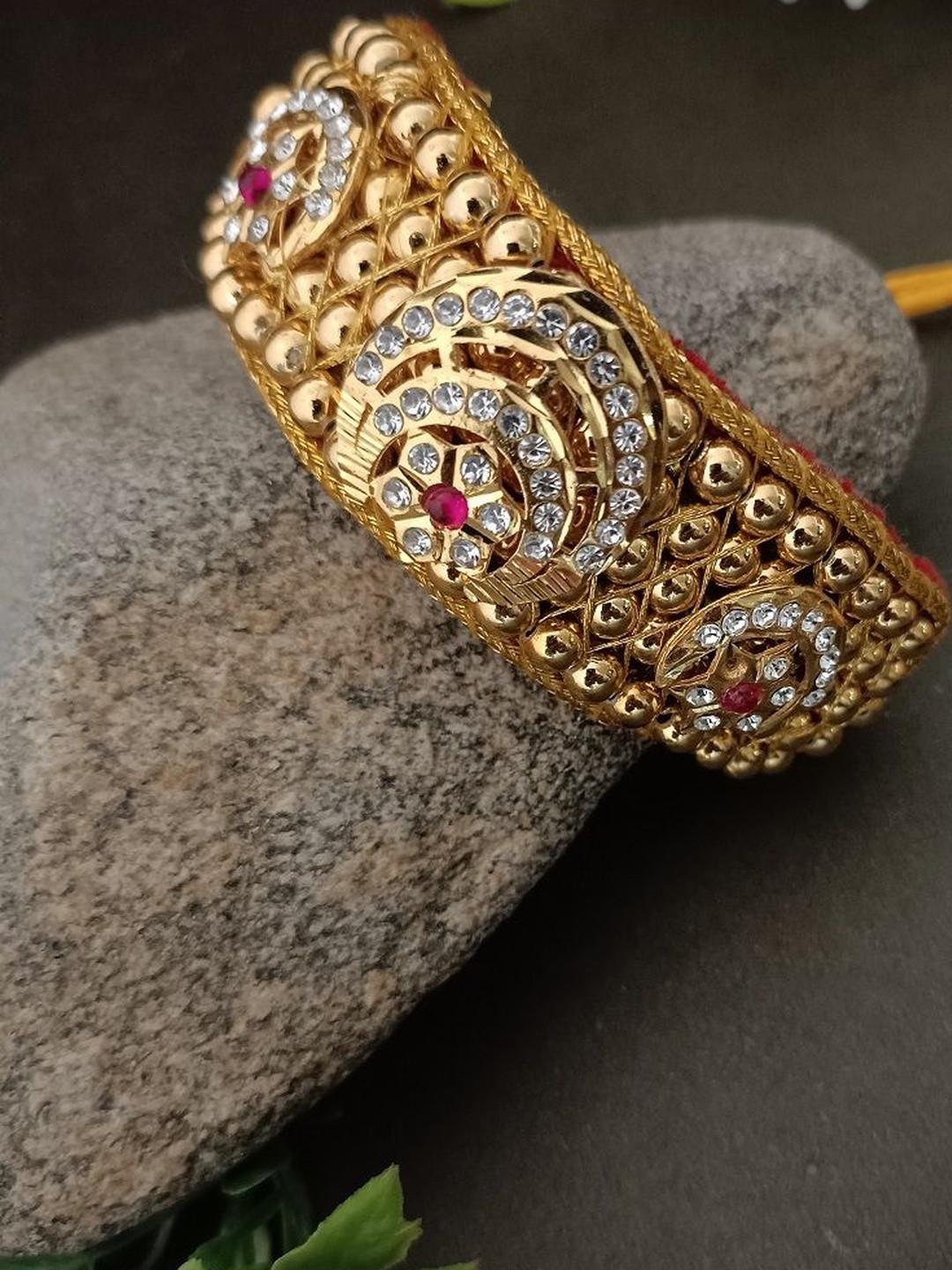 Sanjog Gold-Plated Cubic Zirconia Studded Tribal Armlet Bracelet