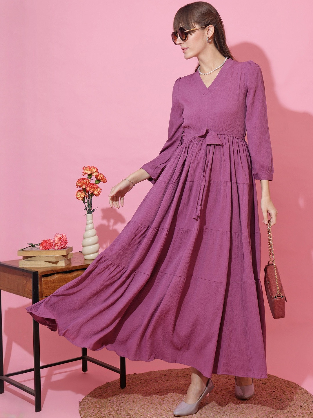 Honky Tonky Women's Solid Tiered Maxi Dress