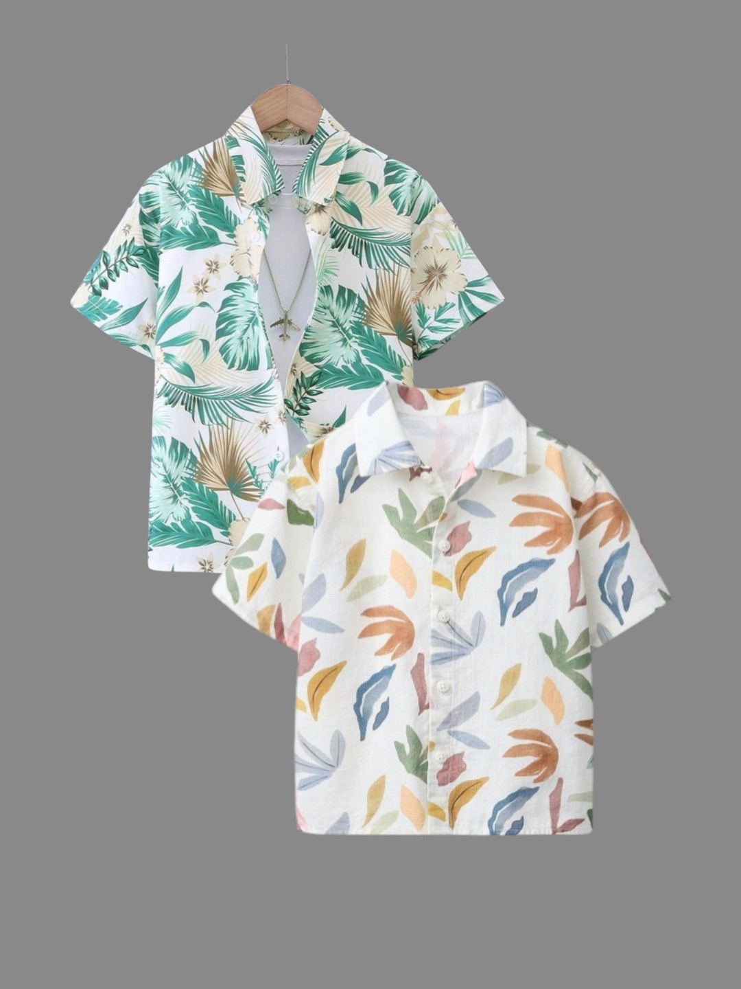 DUTT CREATION Boys Pack Of 2 Tropical Floral Print Spread Collar Cotton Casual Shirts