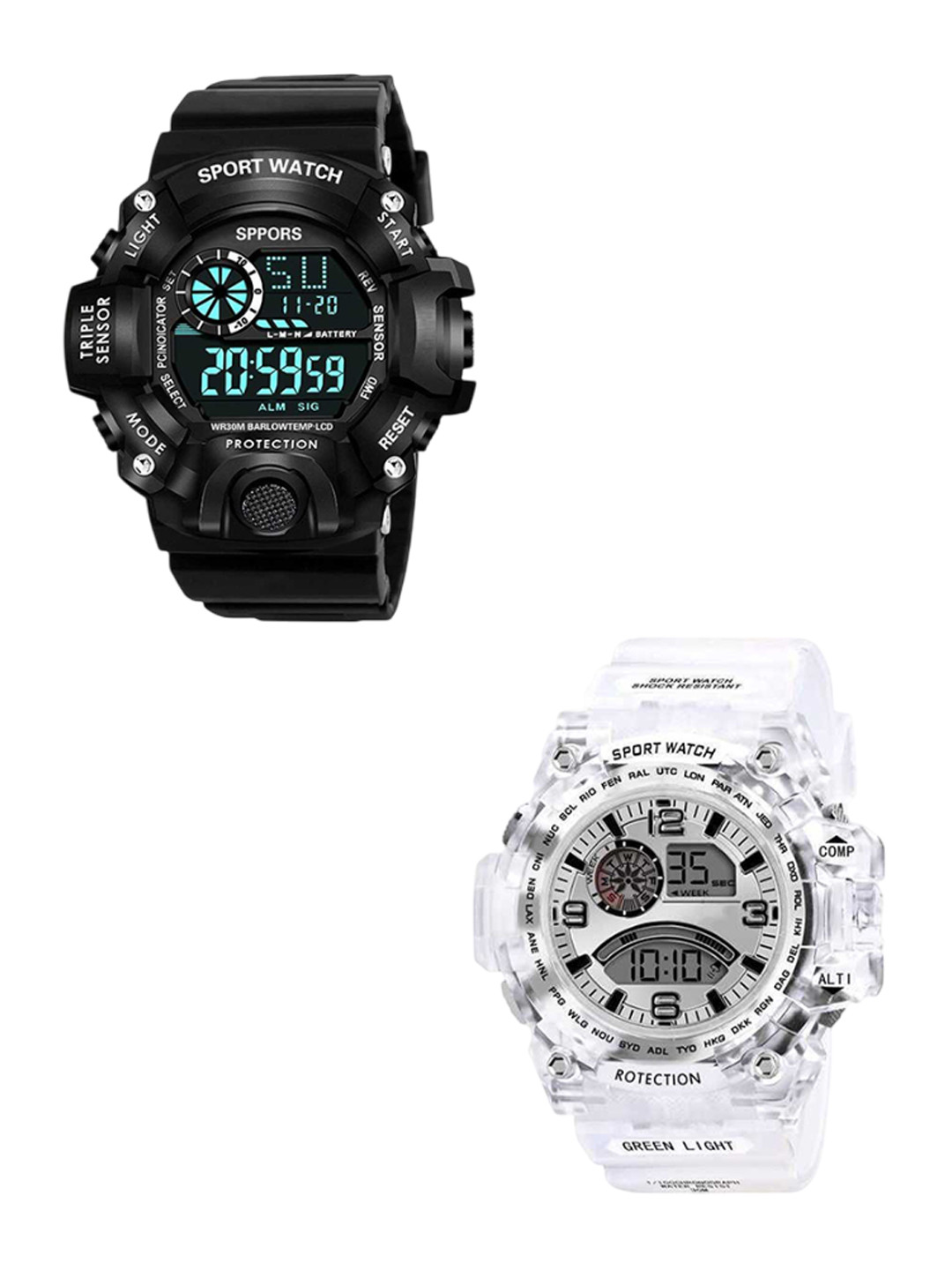 FROZIL Men Pack Of 2 Dial & Straps Digital Watches Trans White-BR