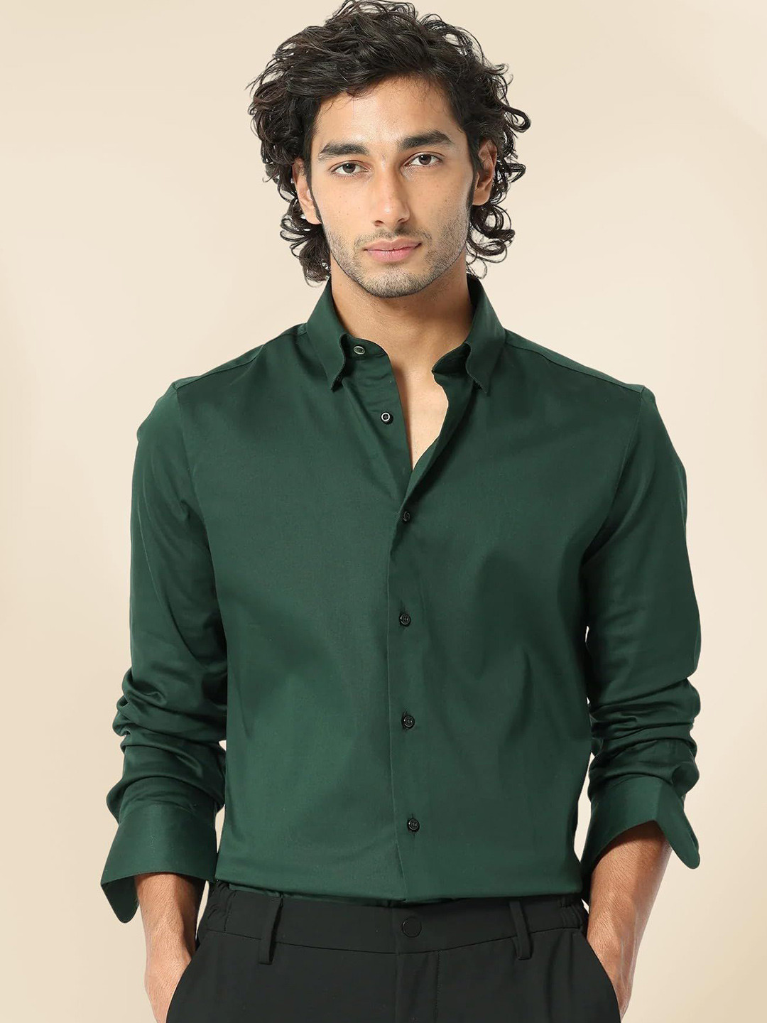 INDOPRIMO Men Solid Spread Collar Satin Formal Shirt