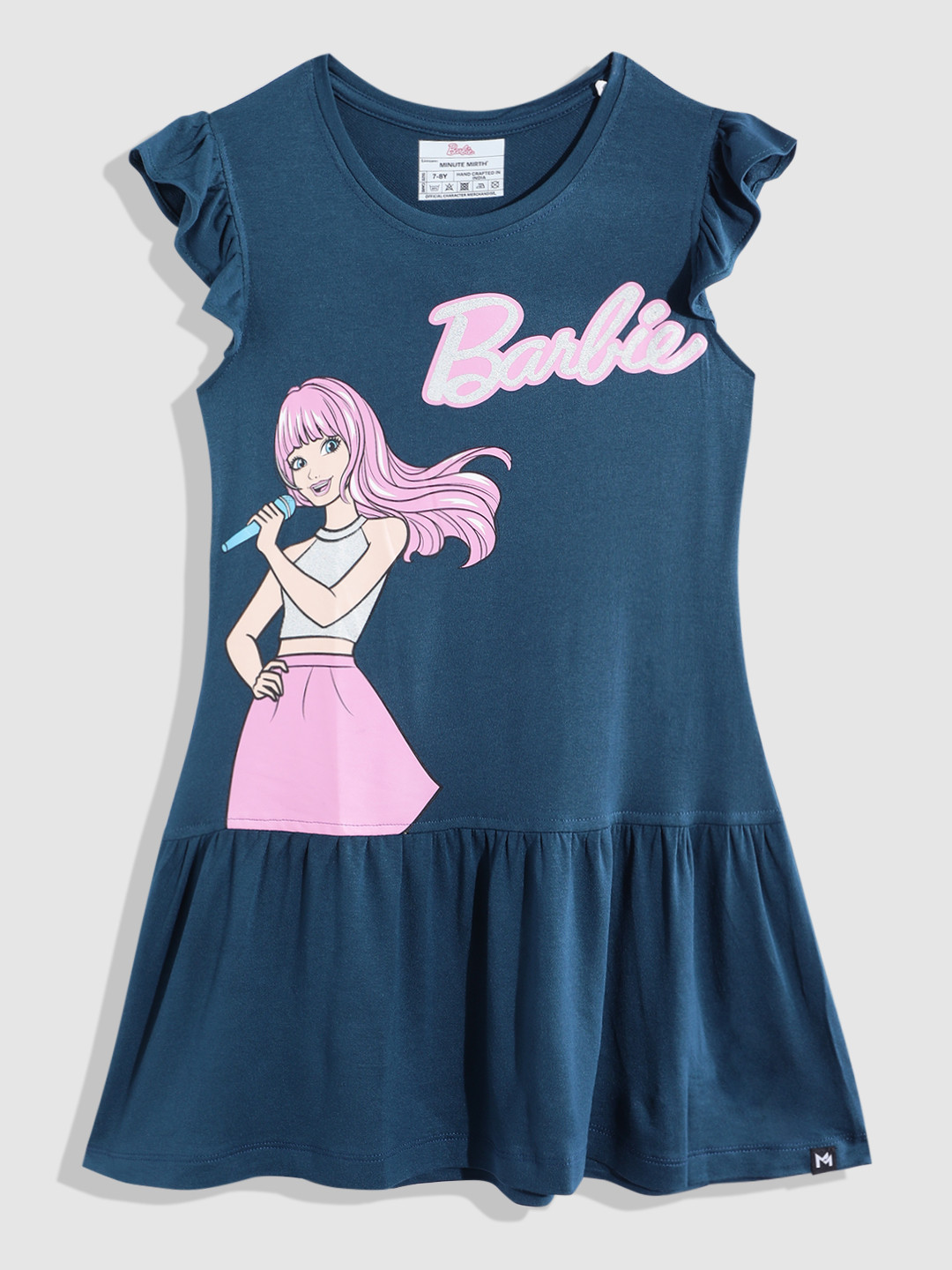 YK X Minute Mirth Barbie Printed Flutter Sleeve A-Line Dress