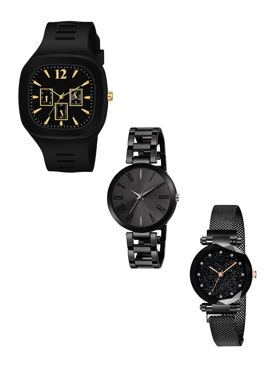 FROZIL Pack Of 3 Unisex Analogue Watches SQ-B-TNR-MAG-B
