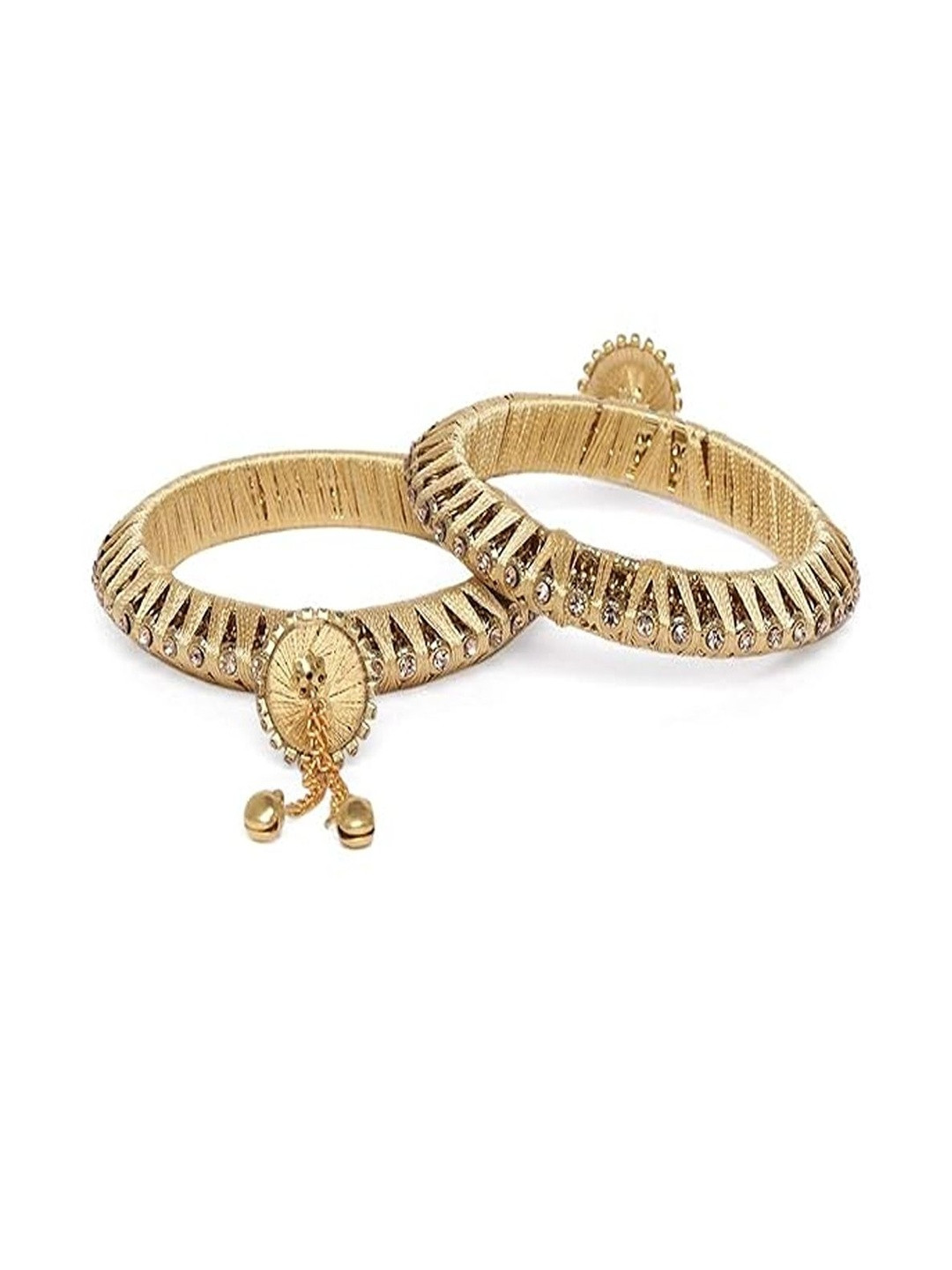 AccessHer Set of 2 Gold-Toned Silk Thread Handcrafted Bangles with Jhumki