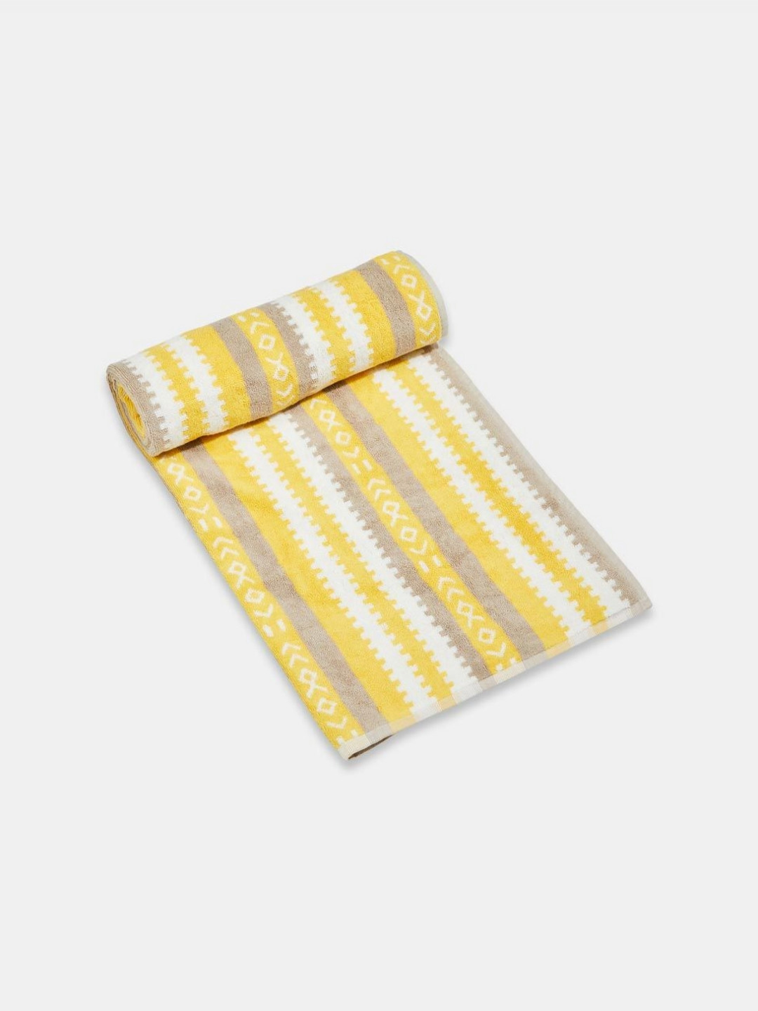 Fabindia Kabir Yellow & White Striped Cotton 570 GSM Bath Towel