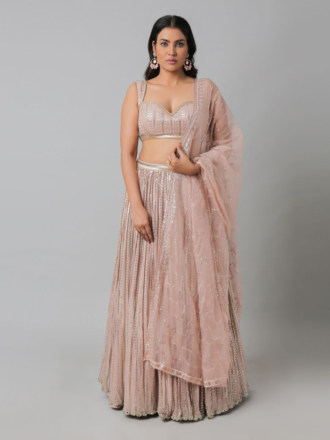 PUSHP PARIDHAN Embroidered Sequinned Ready To Wear Lehenga & Blouse With Dupatta