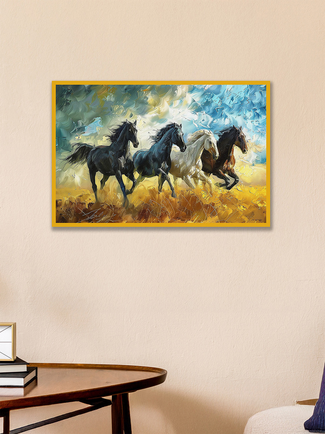 nestroots Legends in Motion Green & Blue Horses Printed Canvas Wall Art