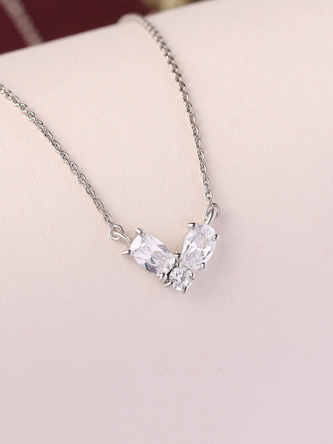 Ornate Jewels 925 Silver American Diamond Triology Necklace