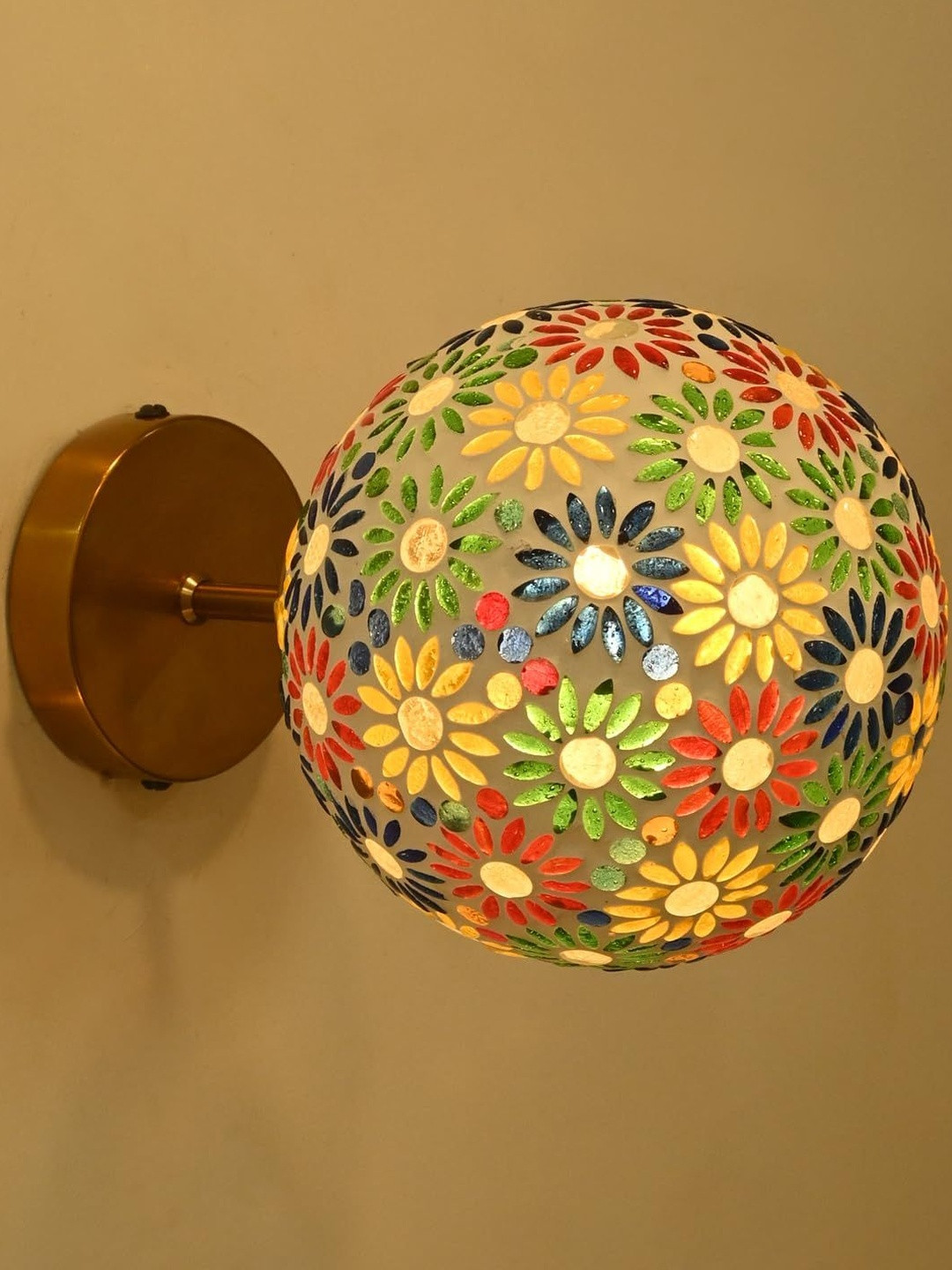 1ST TIME Multi Floral Printed Glass Spherical Decorative Wall Lamp