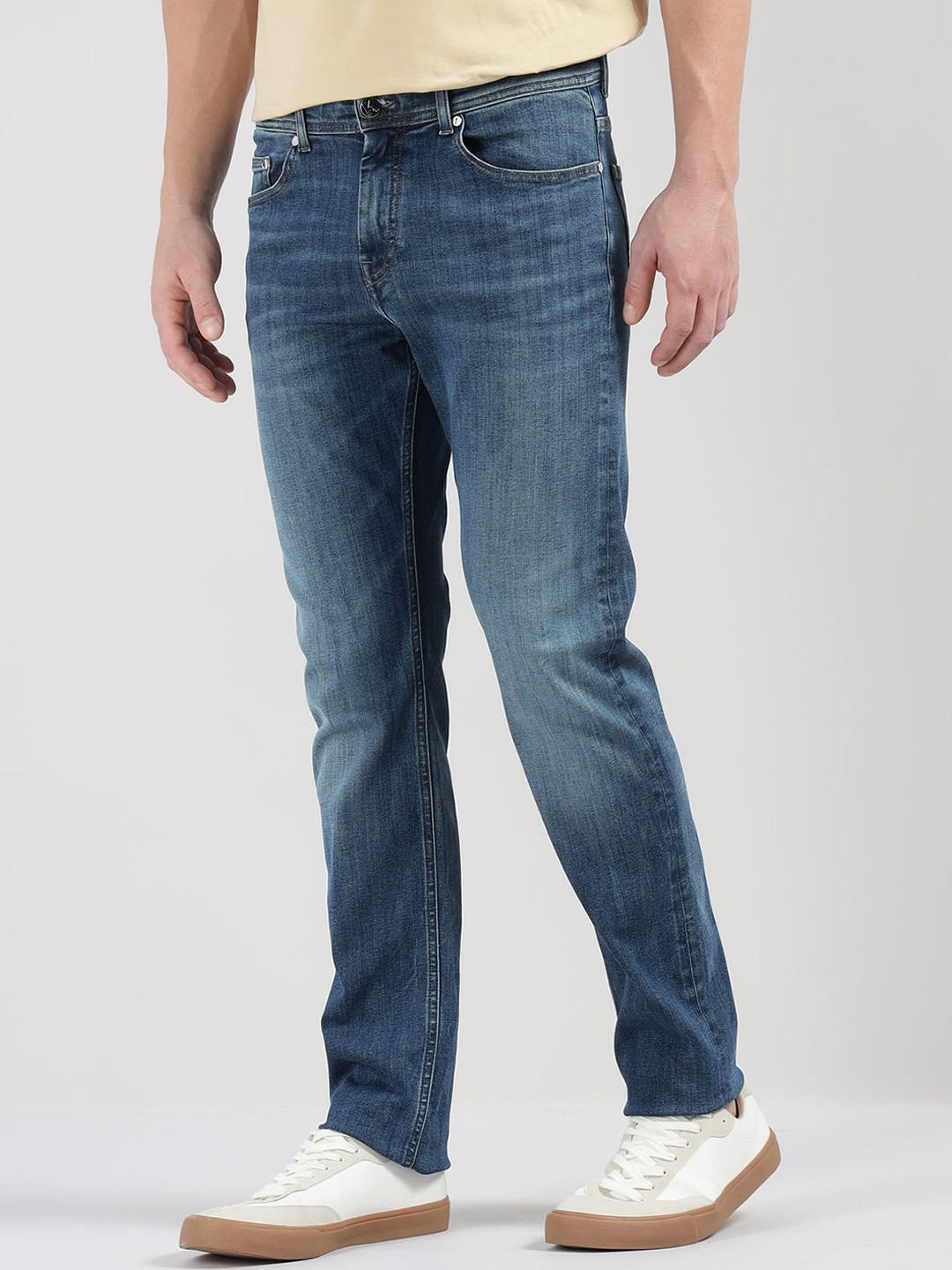 Karl Lagerfeld Men Regular Fit Mid-Rise Light Fade Whiskers On Thigh Jeans
