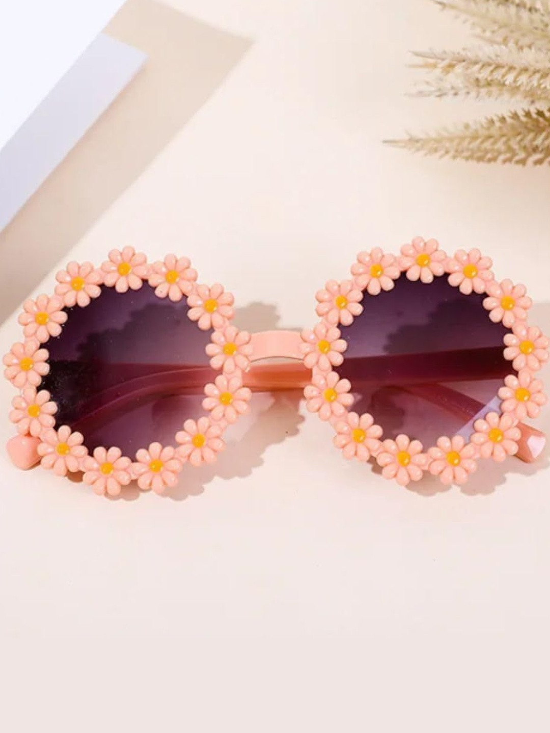 NESKA MODA Kids Black Lens & Orange Flower Round Sunglasses
