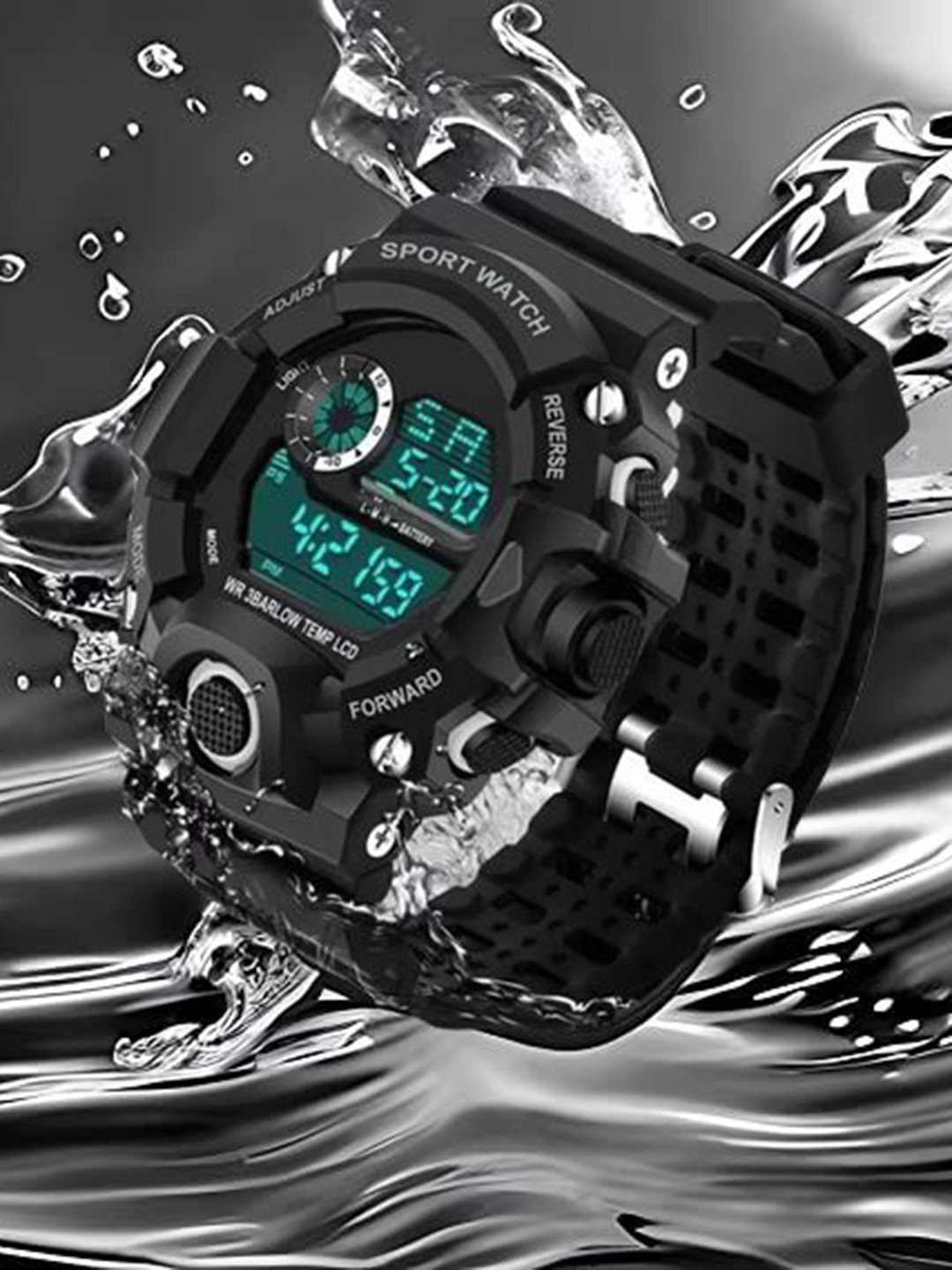 FROZIL Men Round Dial & Bracelet Style Straps Digital Watch GBLACK