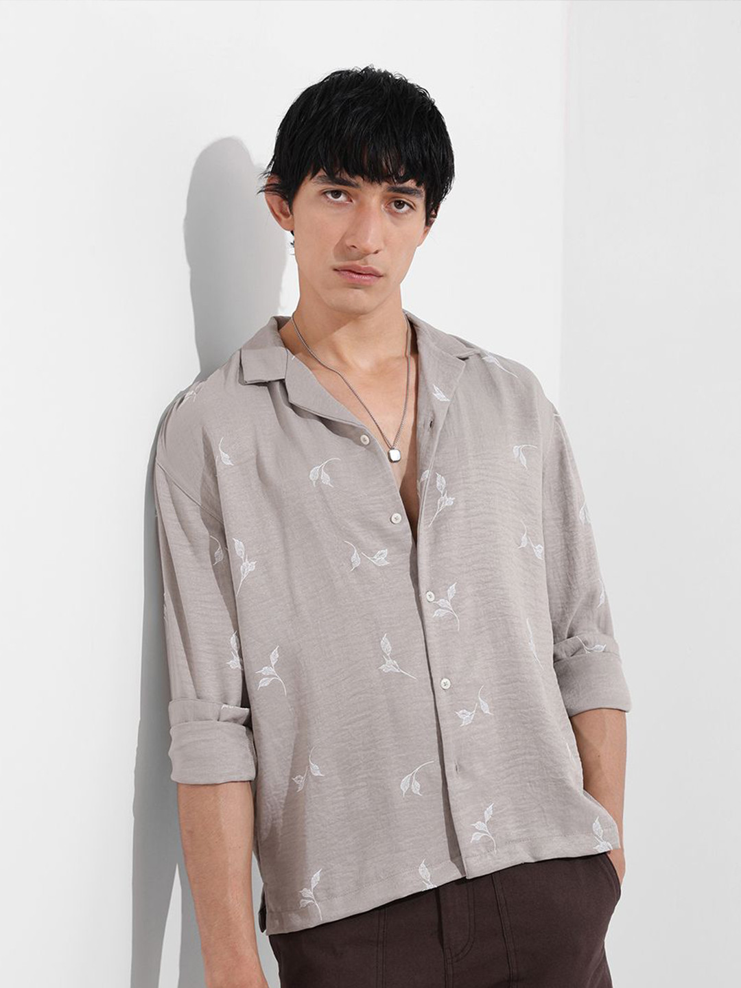 The Indian Garage Co Men Relaxed Fit Floral Printed Cuban Collar Casual Shirt