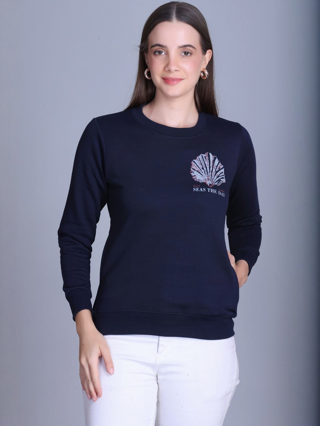 Roadster Women Round Neck Tree Printed Fleece Sweatshirt