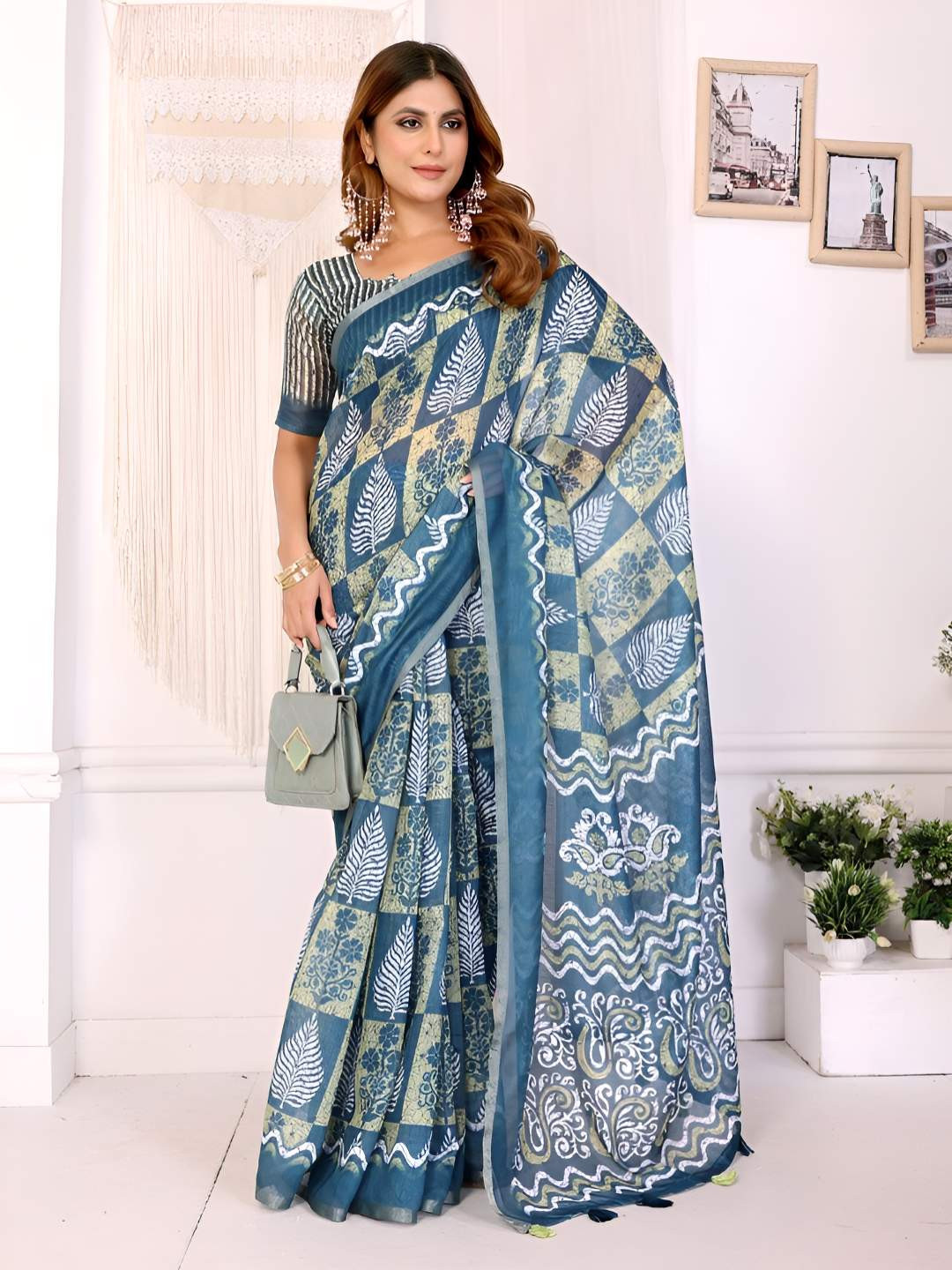 Suraj pari singh Ethnic Motifs Printed Chanderi Cotton Saree