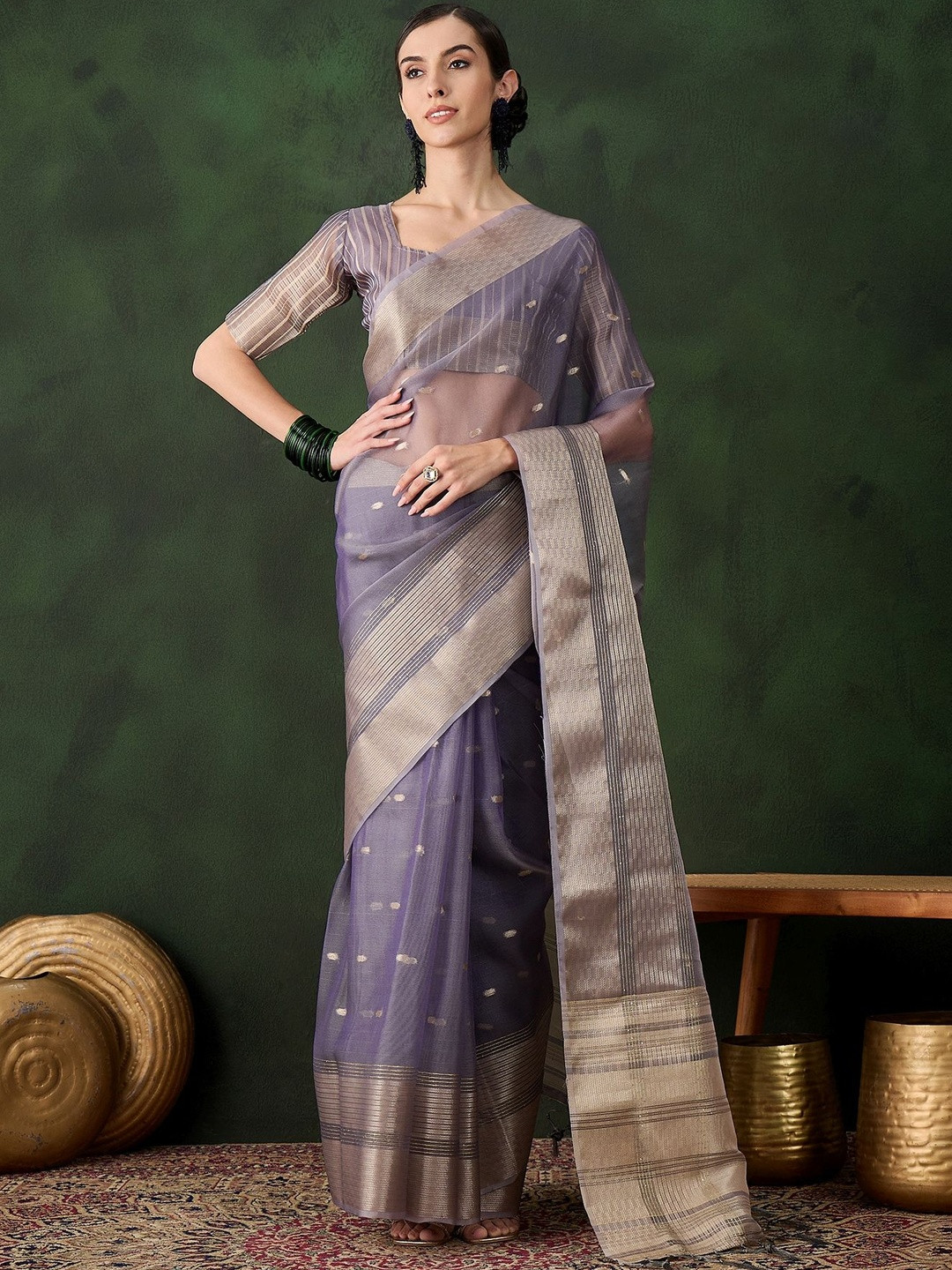 Suha Woven Design Zari Weaving Work Organza Saree