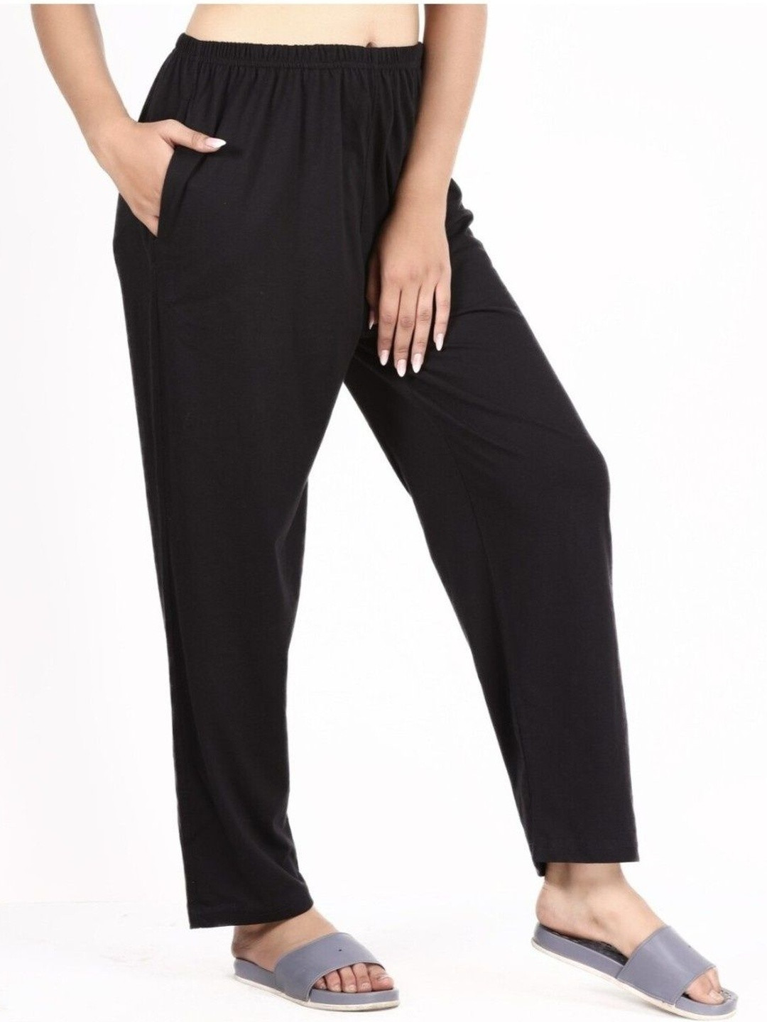 E-MAX Women Pack Of 2 Regular Fit Mid-Rise Plain Cotton Pyjamas