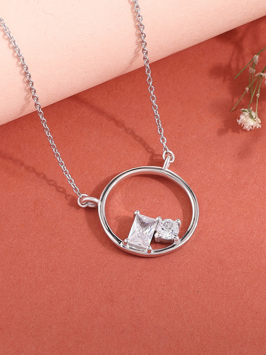 Ornate Jewels 925 Silver American Diamond Toi Et Moi Circle Necklace