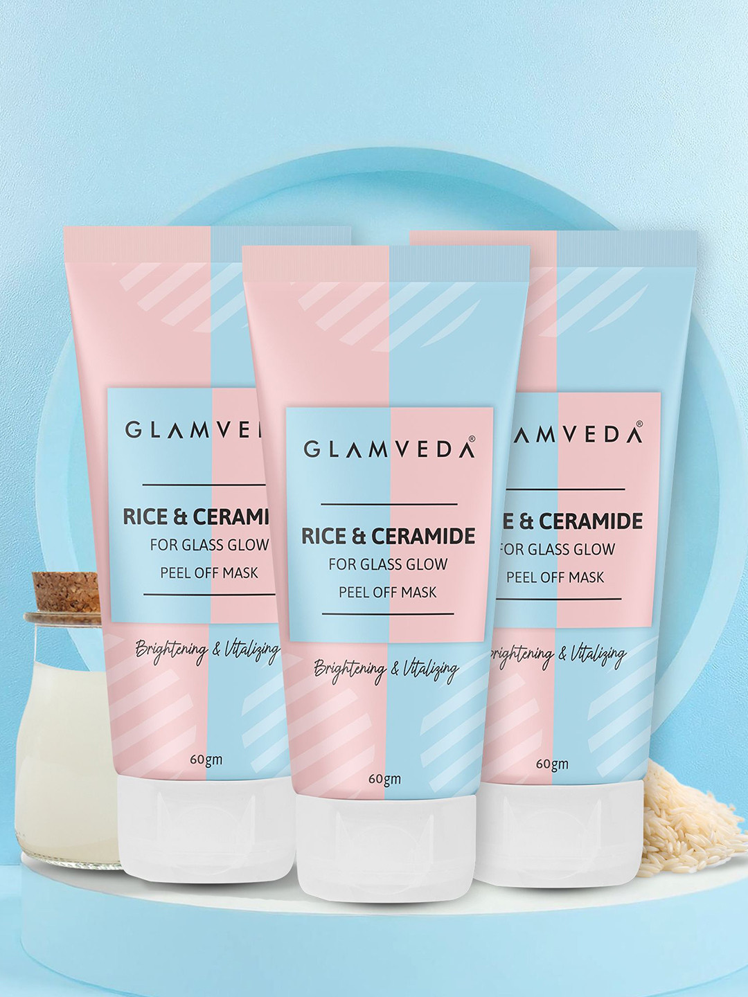 GLAMVEDA Set Of 3 Rice & Ceramide Korean Glass Skin Peel Off Mask- 60 g Each