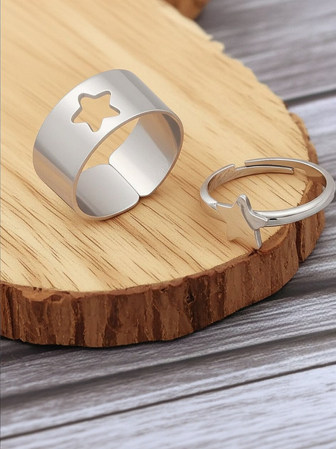 DressBerry Women Silver-Plated Star Couple Ring Matching Wrap Finger Ring