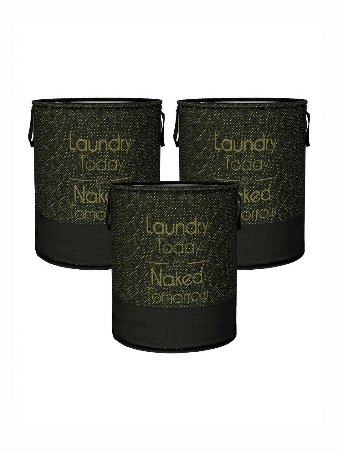 Aura Black & Yellow 3 Pieces Printed Round Foldable Laundry Bags