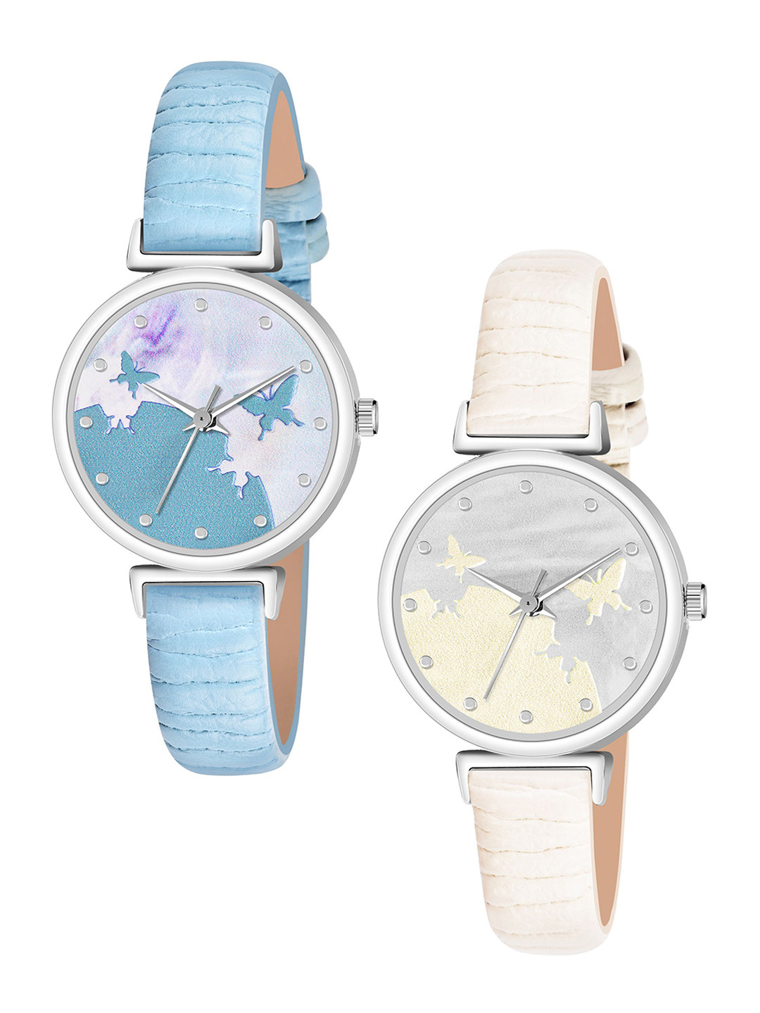 FROZIL Girls Pack Of 2 Printed Dial & Leather Textured Straps Analogue Watch AB64-BF-SKY-W