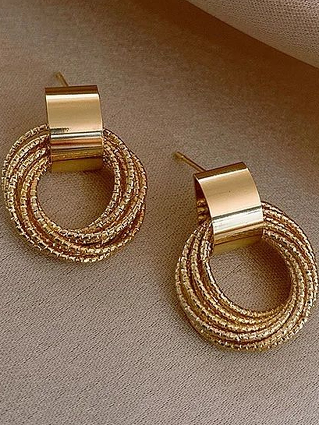 NAVJAI Women Golden Multi-layer Circular Studs Earrings