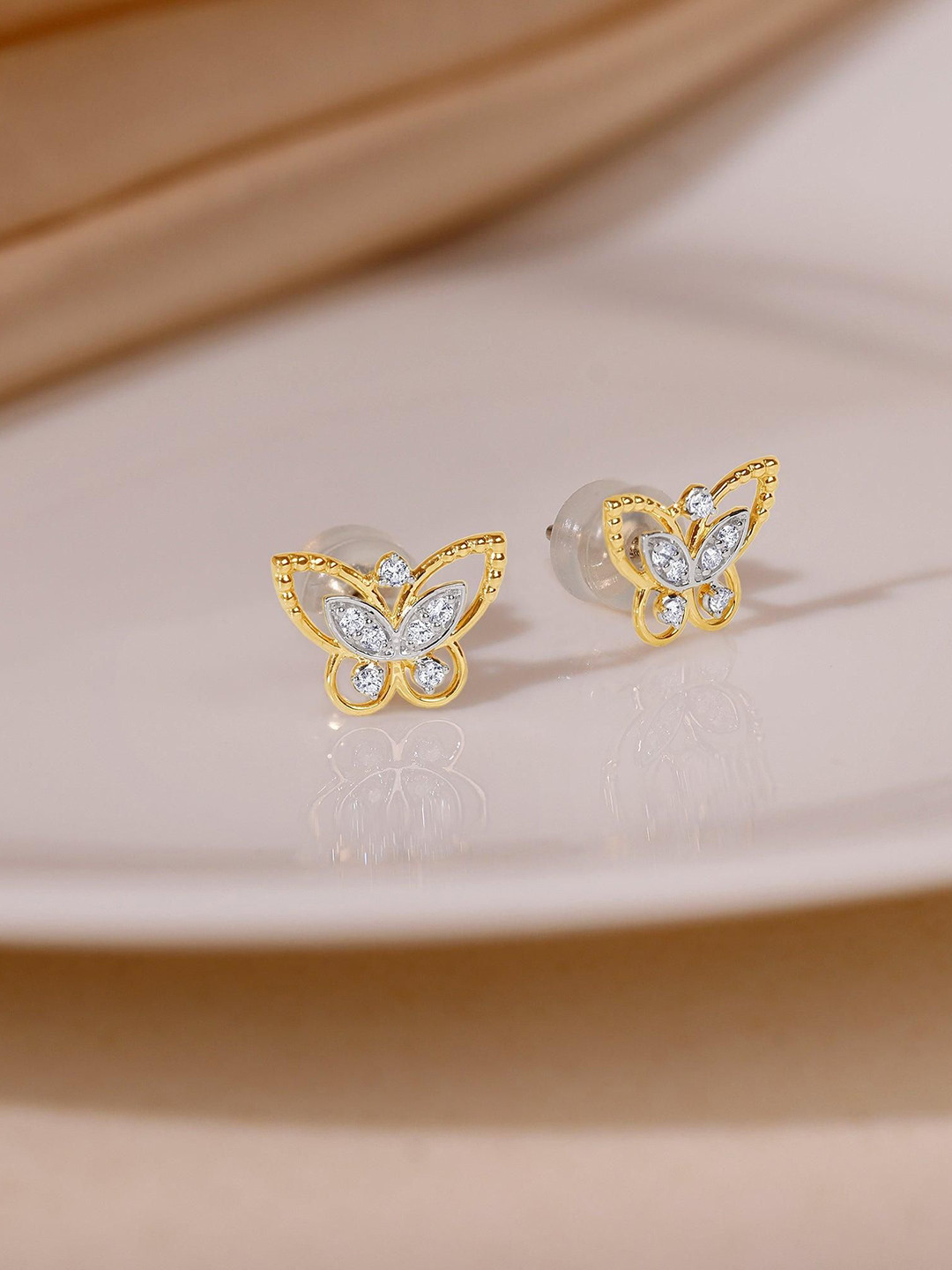 GIVA 18Kt Gold Butterfly Lab Grown Diamond Earrings-0.88 gms