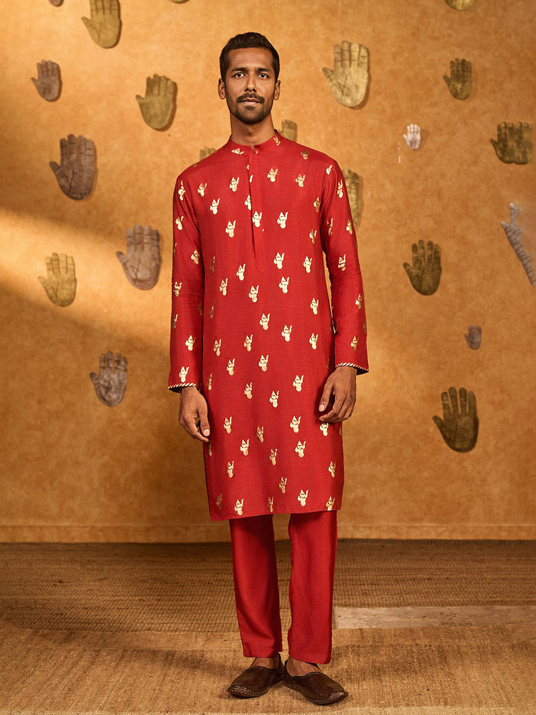 Masaba Men Red Whispering Leaf Kurta Set