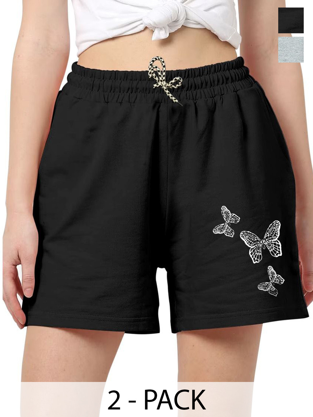 RIZIMCLOTHING Women Pack Of 2 Printed High-Rise Relaxed Fit Shorts