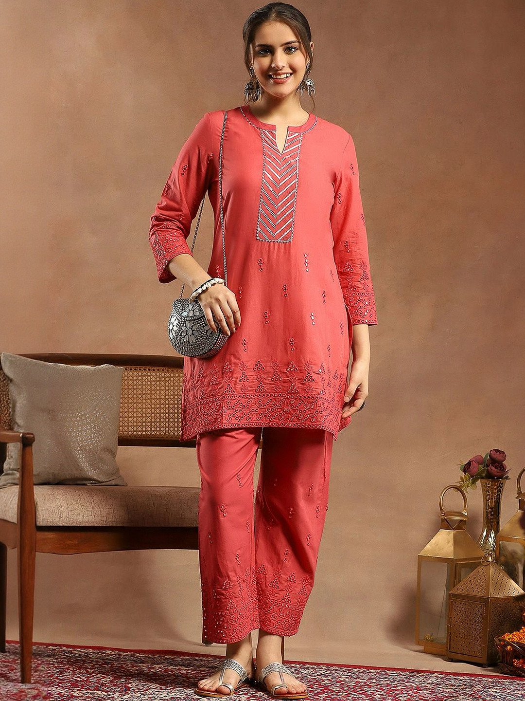 Nayam By Lakshita Women Ethnic Motifs Printed Kurta with Trouser Cotton Set